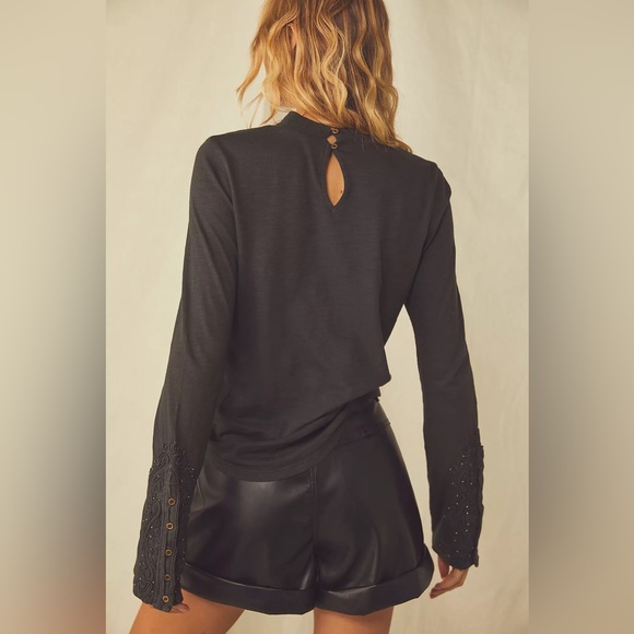 FREE PEOPLE Embroidered HOOKED ON YOU CUFF MockNeck Top NWT - Picture 6 of 7